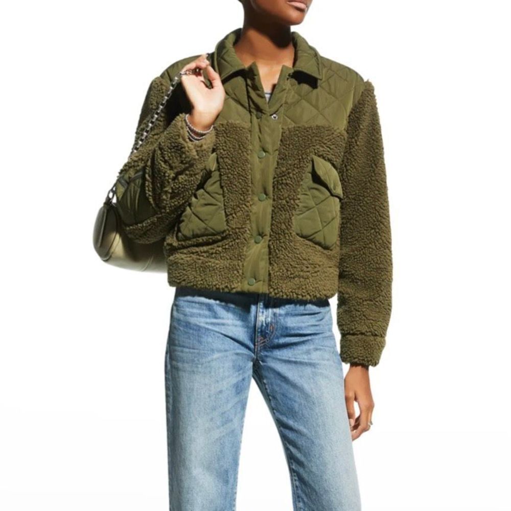 Rails Women's Olive Green Snap Cropped Peyton Quilted Fleece Jacket Size M